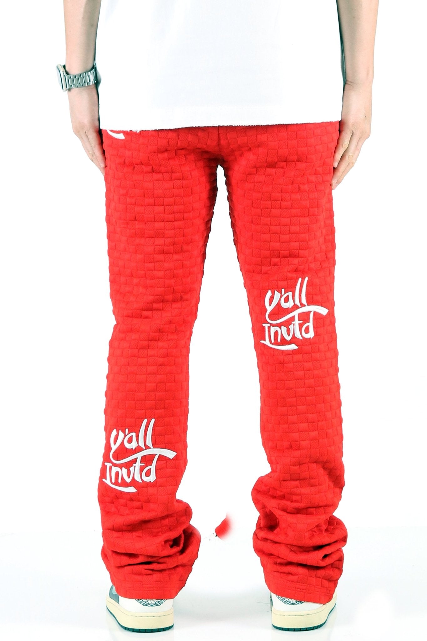 ROJO Waffle fleece graphic skinny flare stacked pants