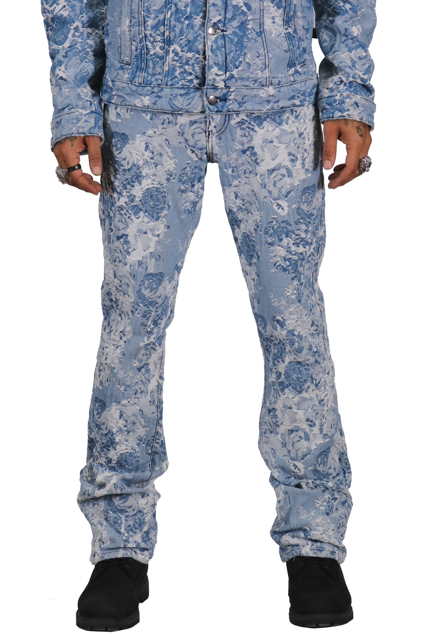 FLEX Men's premium jacquard flare stacked fit denim pants