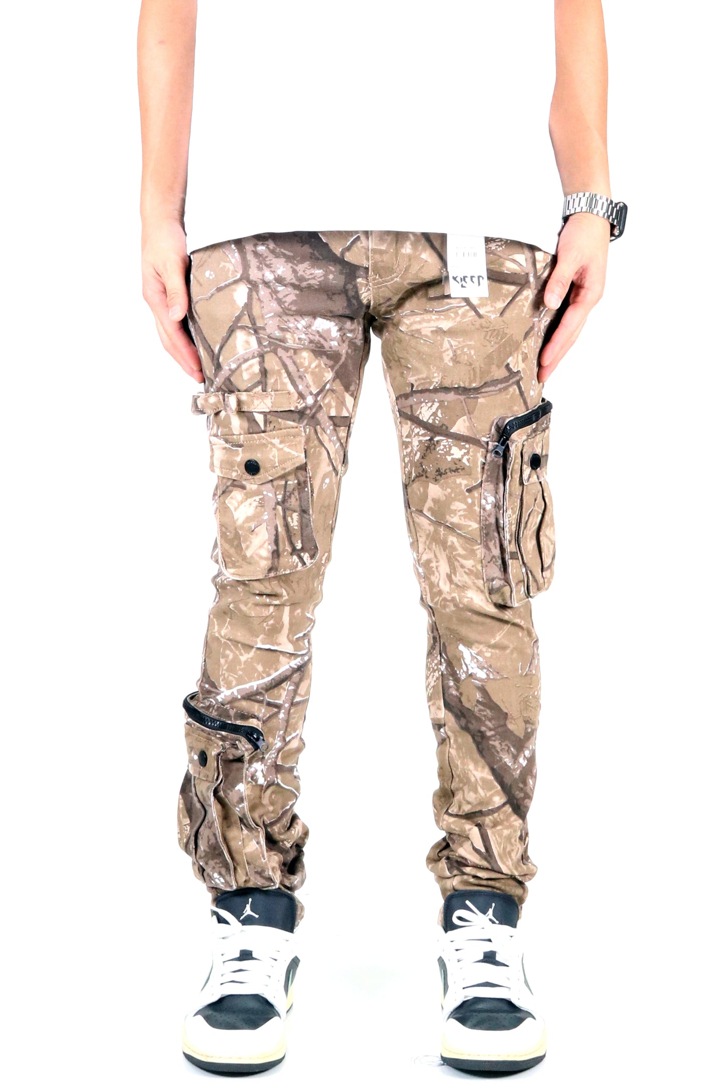 KUDO Men's premium twill forest camo pattern cargo pants.