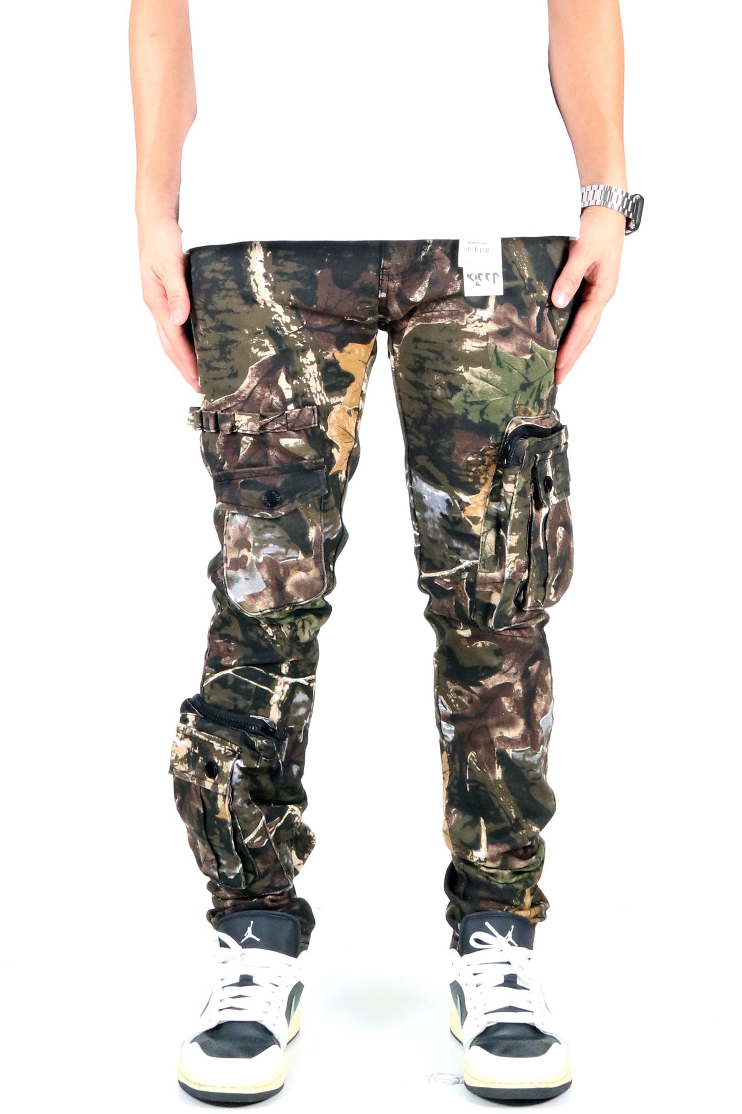 LOGAN Men's premium twill forest camo pattern cargo pants.