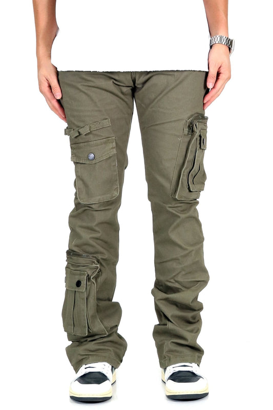 Rapto Men's premium twill olive cargo stacked pants.