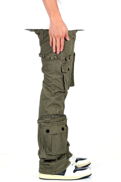 Rapto Men's premium twill olive cargo stacked pants.