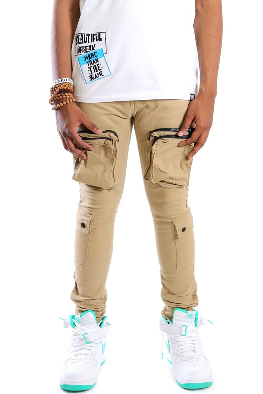 VENGE Men's premium twill khaki cargo pants.