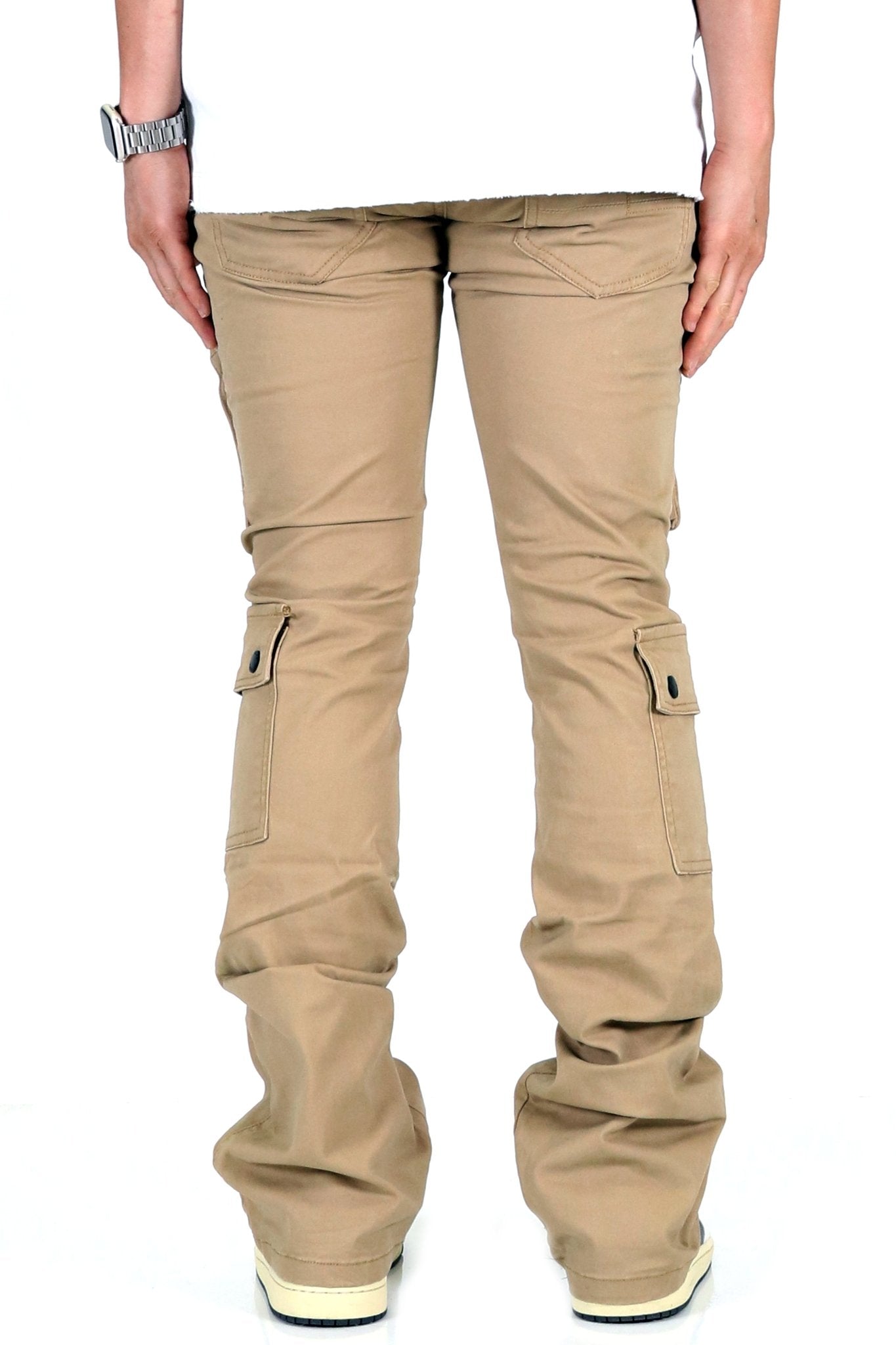 VENGE Men's premium twill khaki stacked cargo pants.