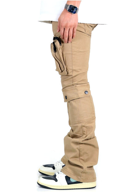 VENGE Men's premium twill khaki stacked cargo pants.