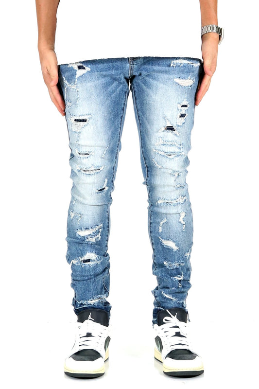 PINO Men's Premium Heavy Washed Skinny Denim Pants