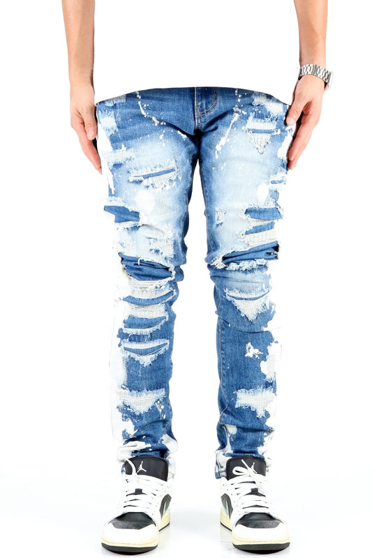 SAVAGE Men's Premium Heavy Washed Skinny Denim Pants