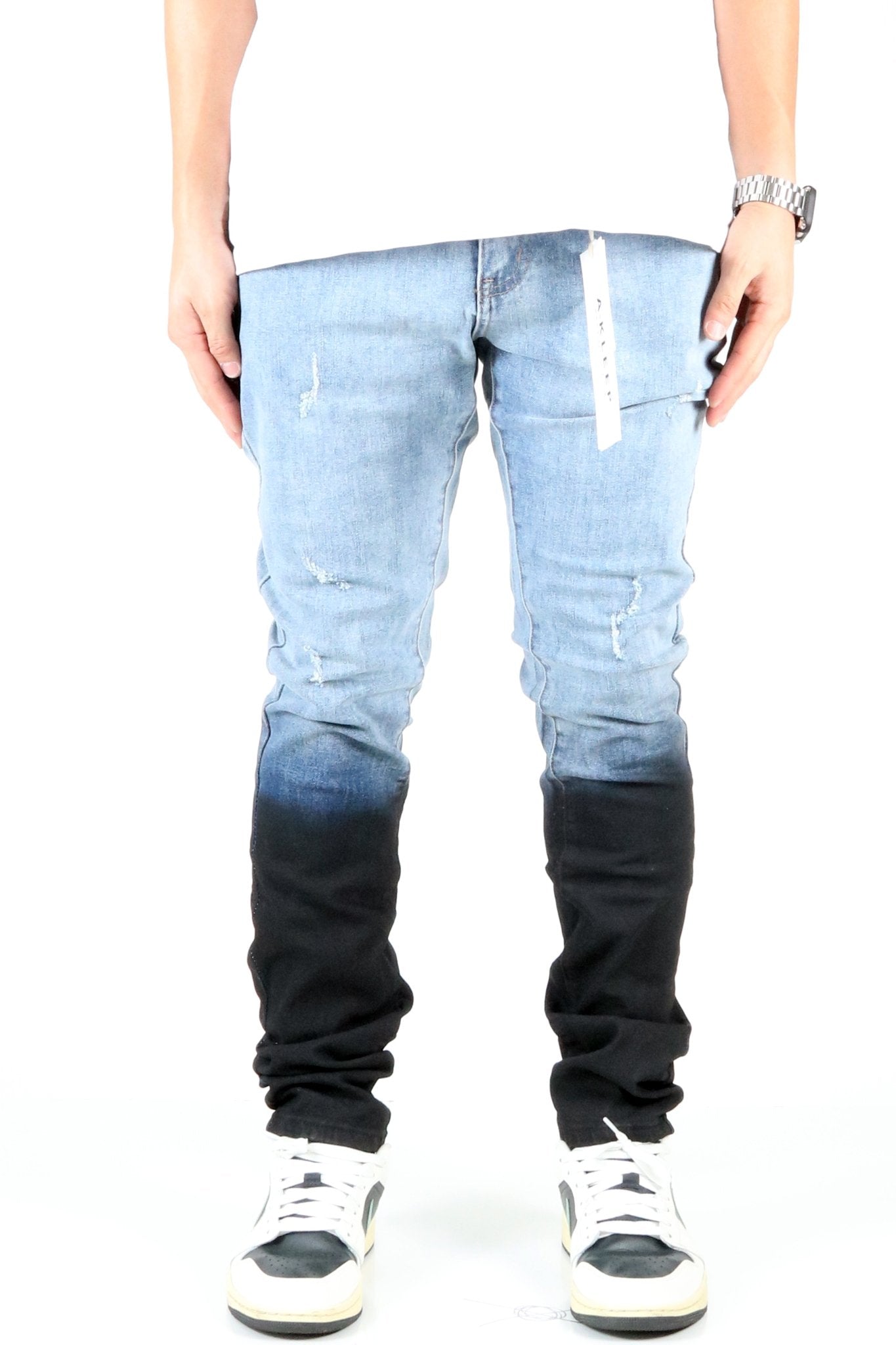 MIKE Men's Premium Heavy Washed Skinny Denim Pants