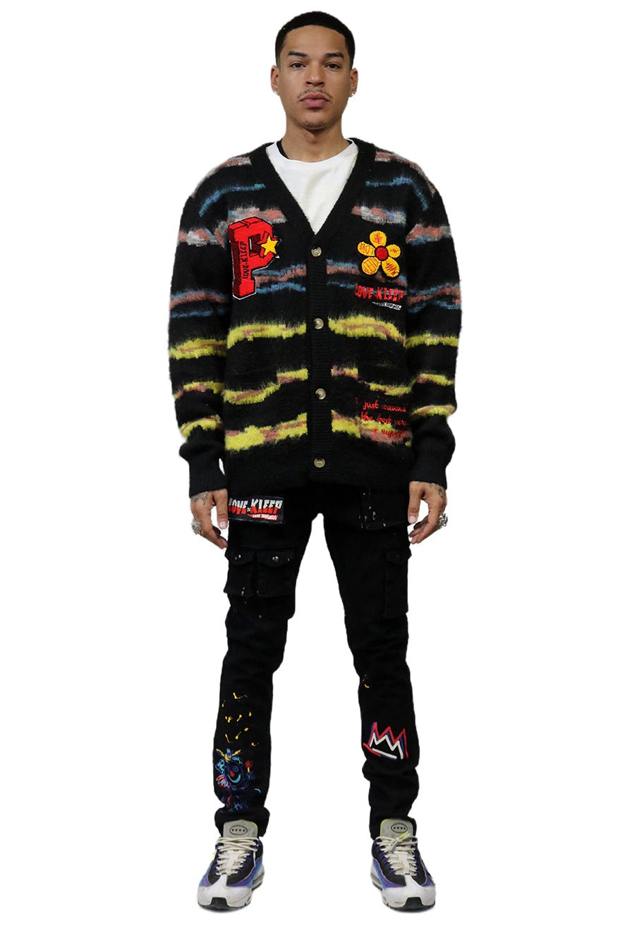 DEWEY Men's premium sweater cardigan with embroidery & patches