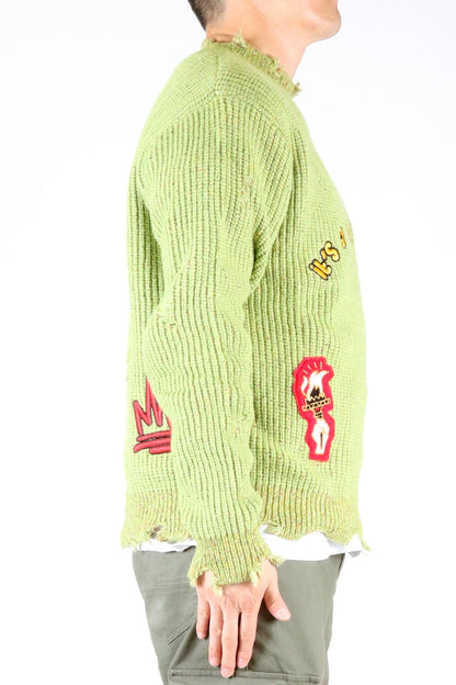 ORION Heavy Gauge Ripped Knit Sweater with patches