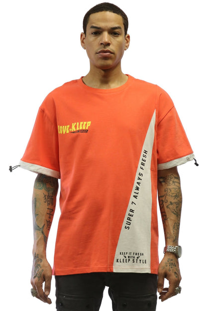 TESS Men's graphic print with cut&sew orange cotton short sleeve tee