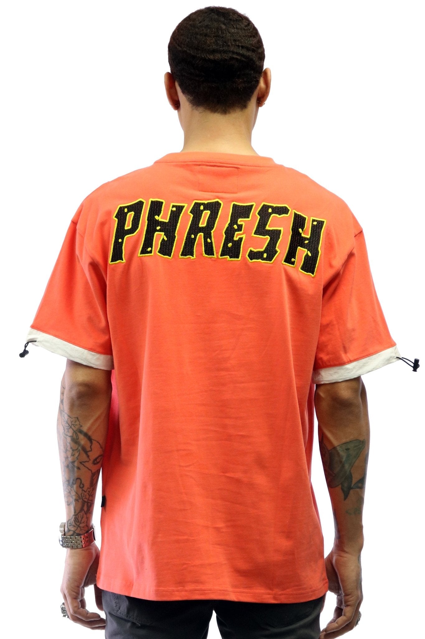 TESS Men's graphic print with cut&sew orange cotton short sleeve tee