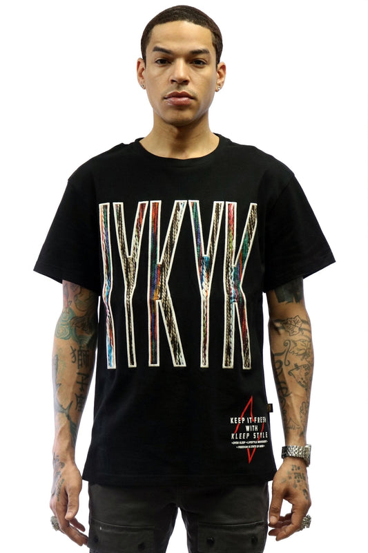 FAYET Men's IYKYK emb lettering black cotton short sleeve tee