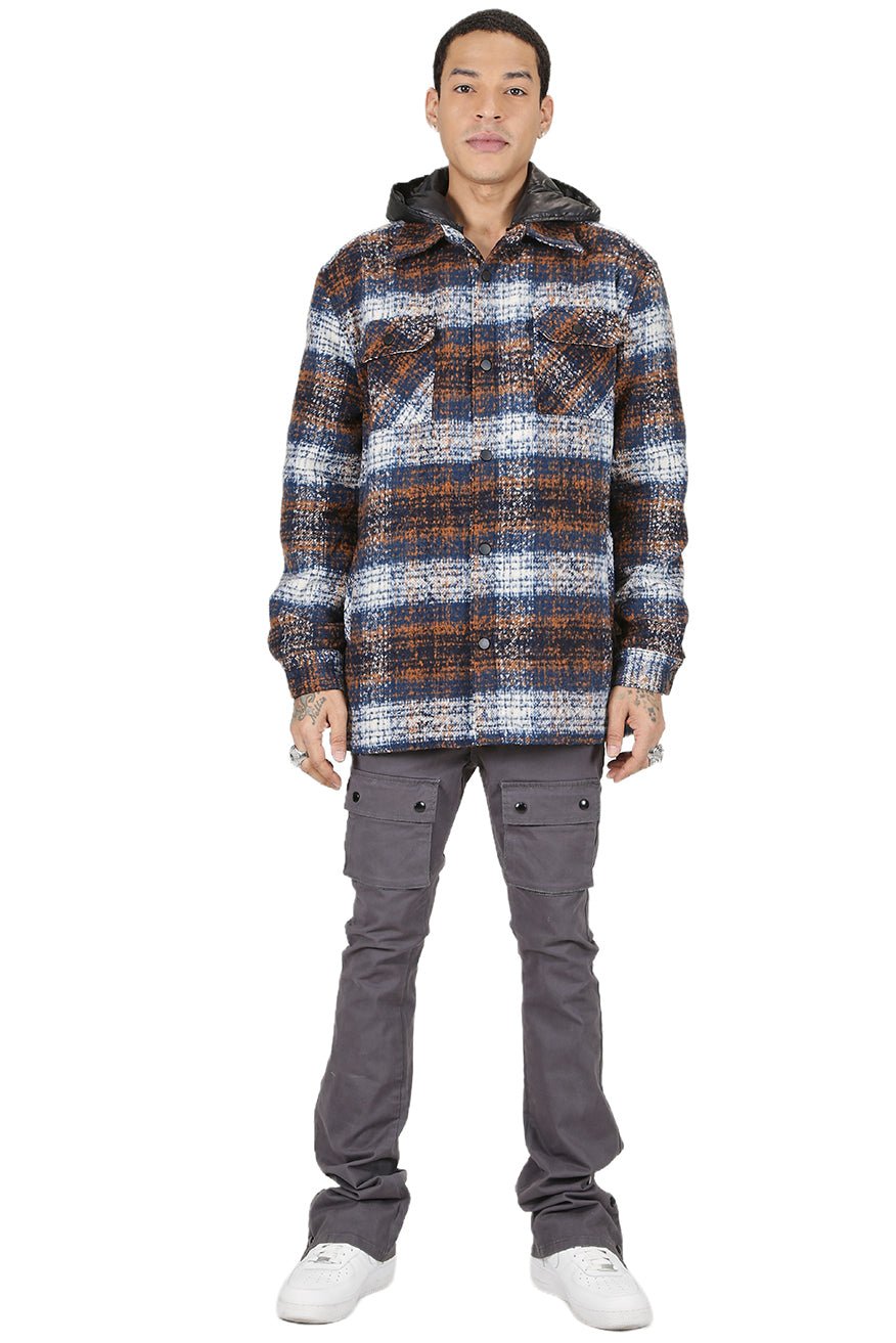 REYNA Men's Oversize Heavy Flannel Outer Shirket with detachable Cire Hoodie