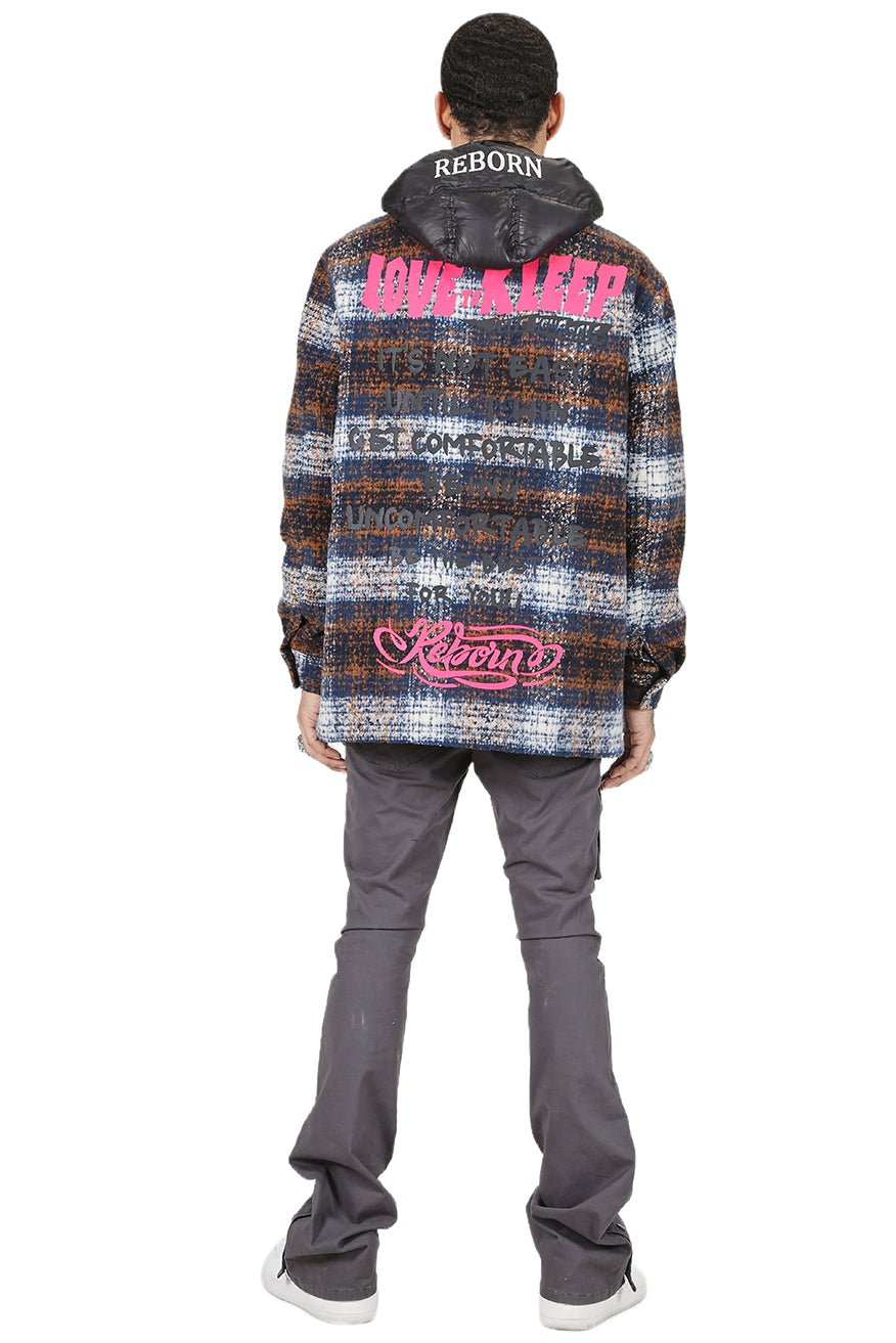 REYNA Men's Oversize Heavy Flannel Outer Shirket with detachable Cire Hoodie