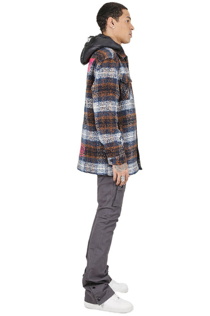 REYNA Men's Oversize Heavy Flannel Outer Shirket with detachable Cire Hoodie