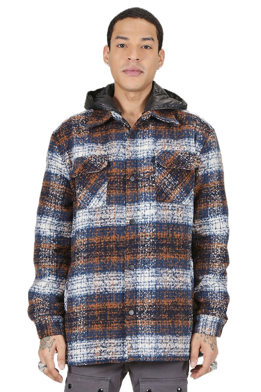 REYNA Men's Oversize Heavy Flannel Outer Shirket with detachable Cire Hoodie