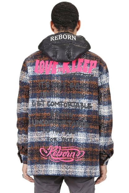 REYNA Men's Oversize Heavy Flannel Outer Shirket with detachable Cire Hoodie