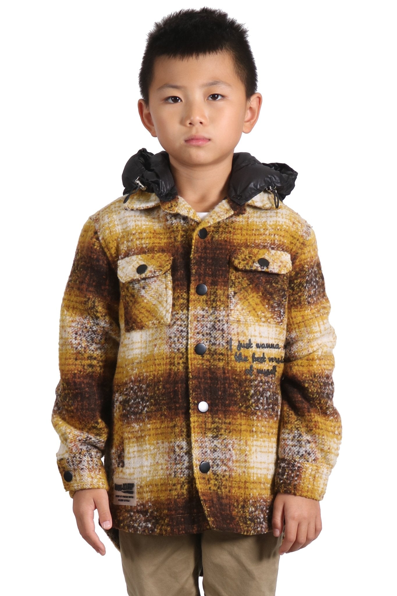 BENIT Kid's Oversize Flannel outer shirket with detachable padded cire hood