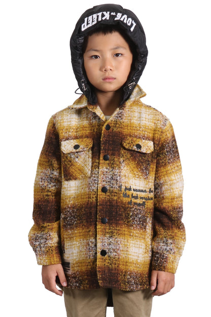 BENIT Kid's Oversize Flannel outer shirket with detachable padded cire hood