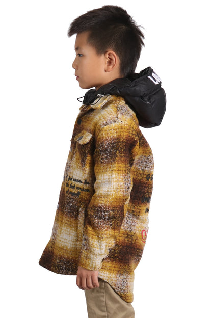 BENIT Kid's Oversize Flannel outer shirket with detachable padded cire hood