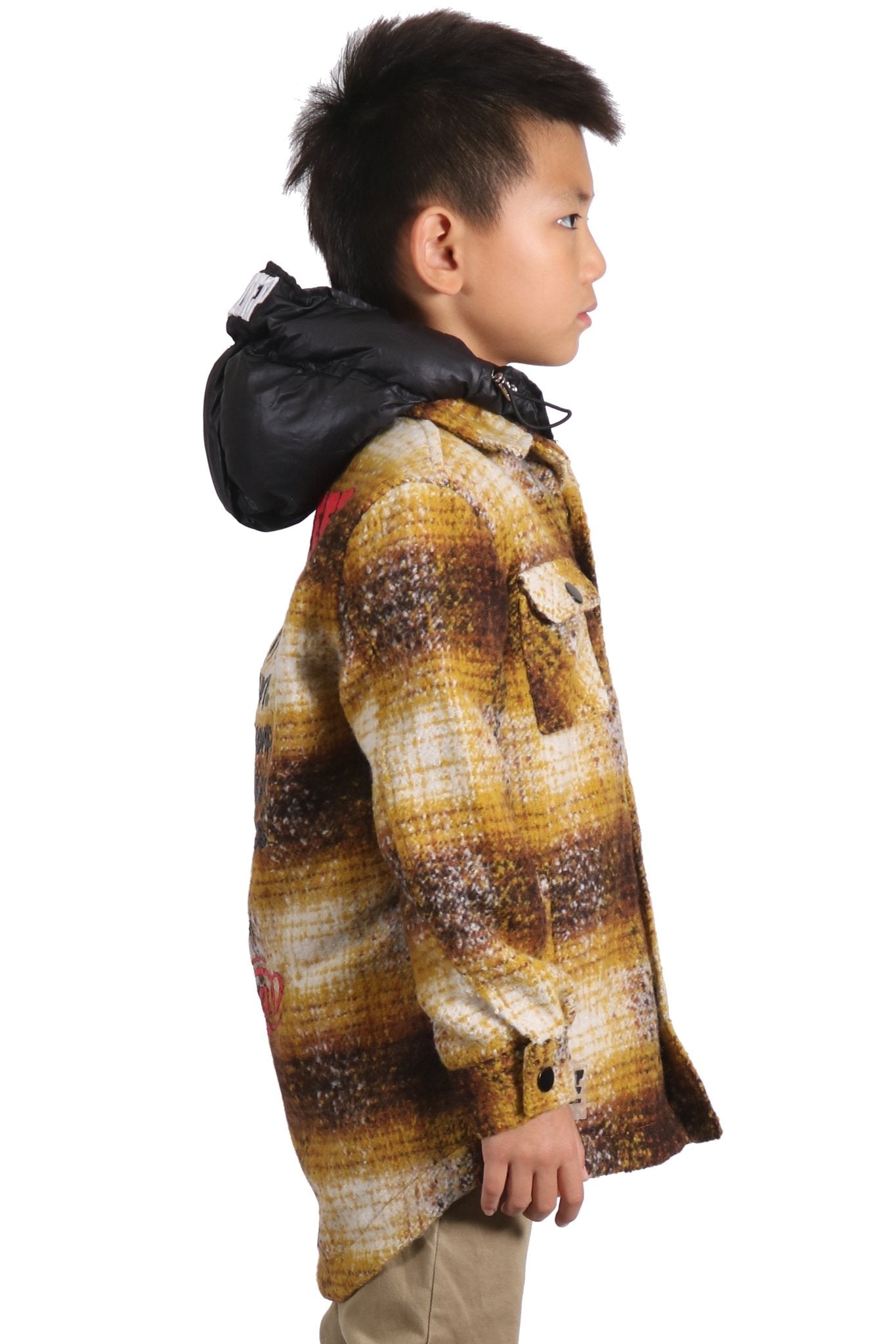 BENIT Kid's Oversize Flannel outer shirket with detachable padded cire hood