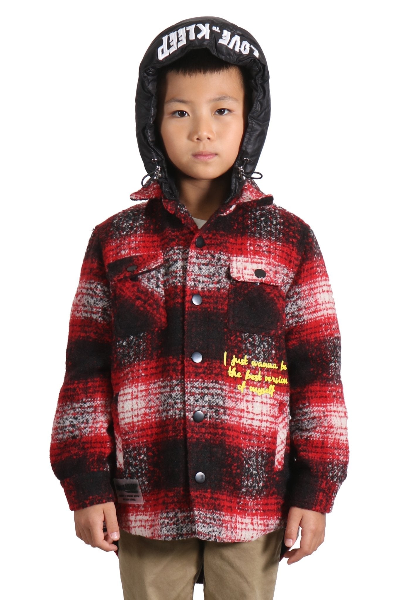 MACKAY Kid's Oversize Flannel outer shirket with detachable padded cire hood