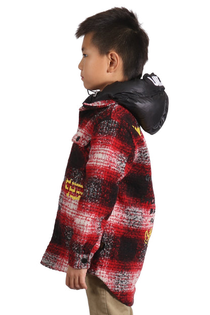 MACKAY Kid's Oversize Flannel outer shirket with detachable padded cire hood