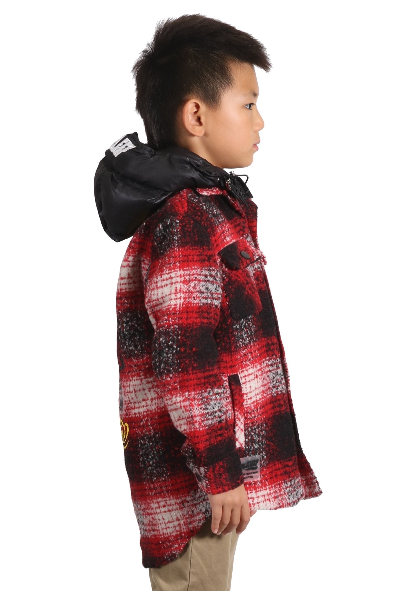 MACKAY Kid's Oversize Flannel outer shirket with detachable padded cire hood