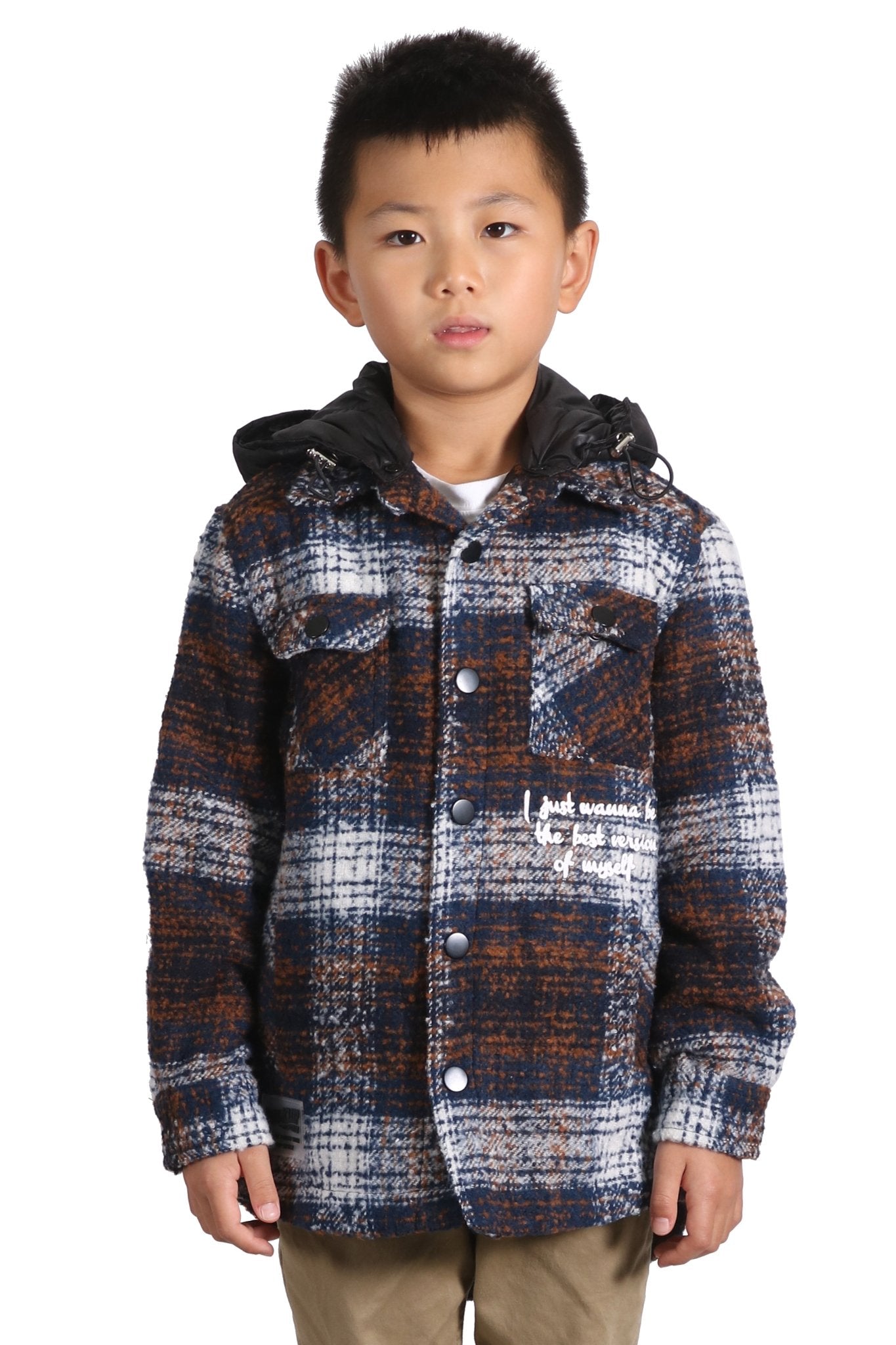 REYNA Kid's Oversize Flannel outer shirket with detachable padded cire hood