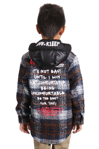 REYNA Kid's Oversize Flannel outer shirket with detachable padded cire hood