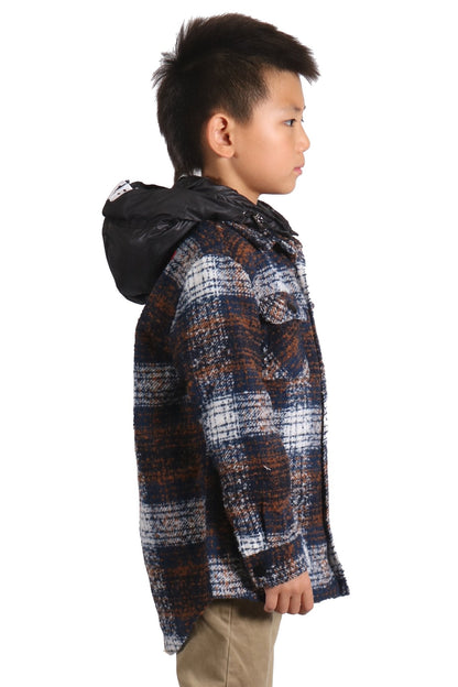 REYNA Kid's Oversize Flannel outer shirket with detachable padded cire hood