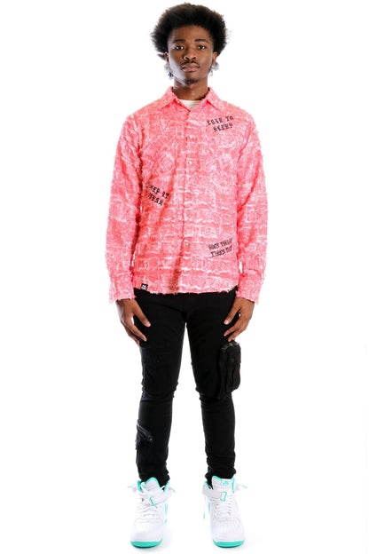 Tasse Men's ripped & repaired button down shirt