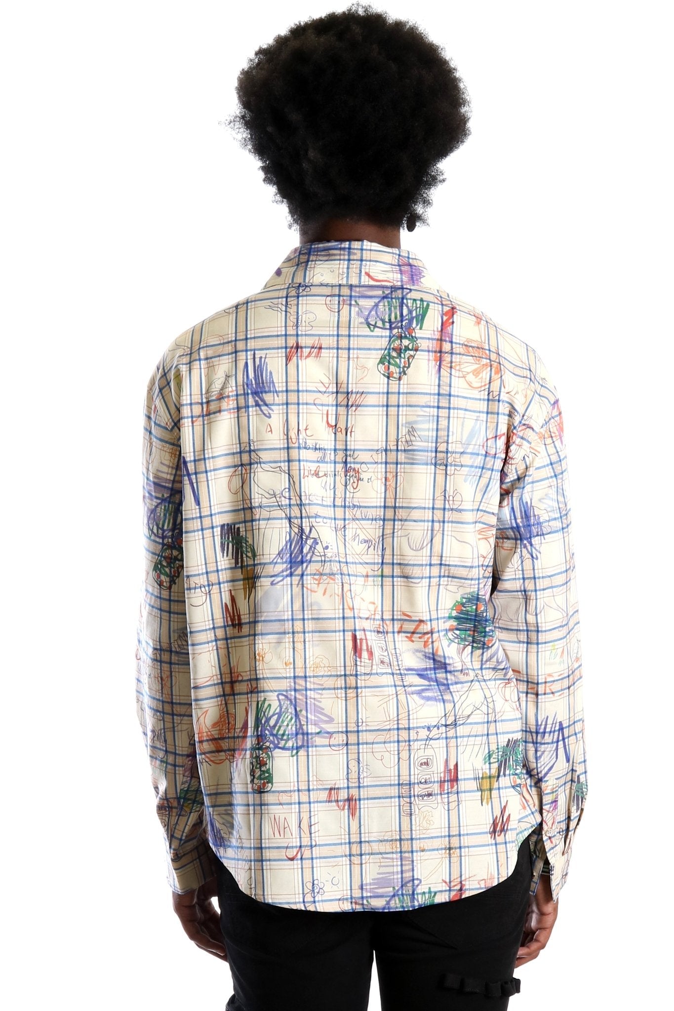 Nirve L.T.K. Men's premium Long Sleeve Plaid button down shirt with hand sketch drawing pop art