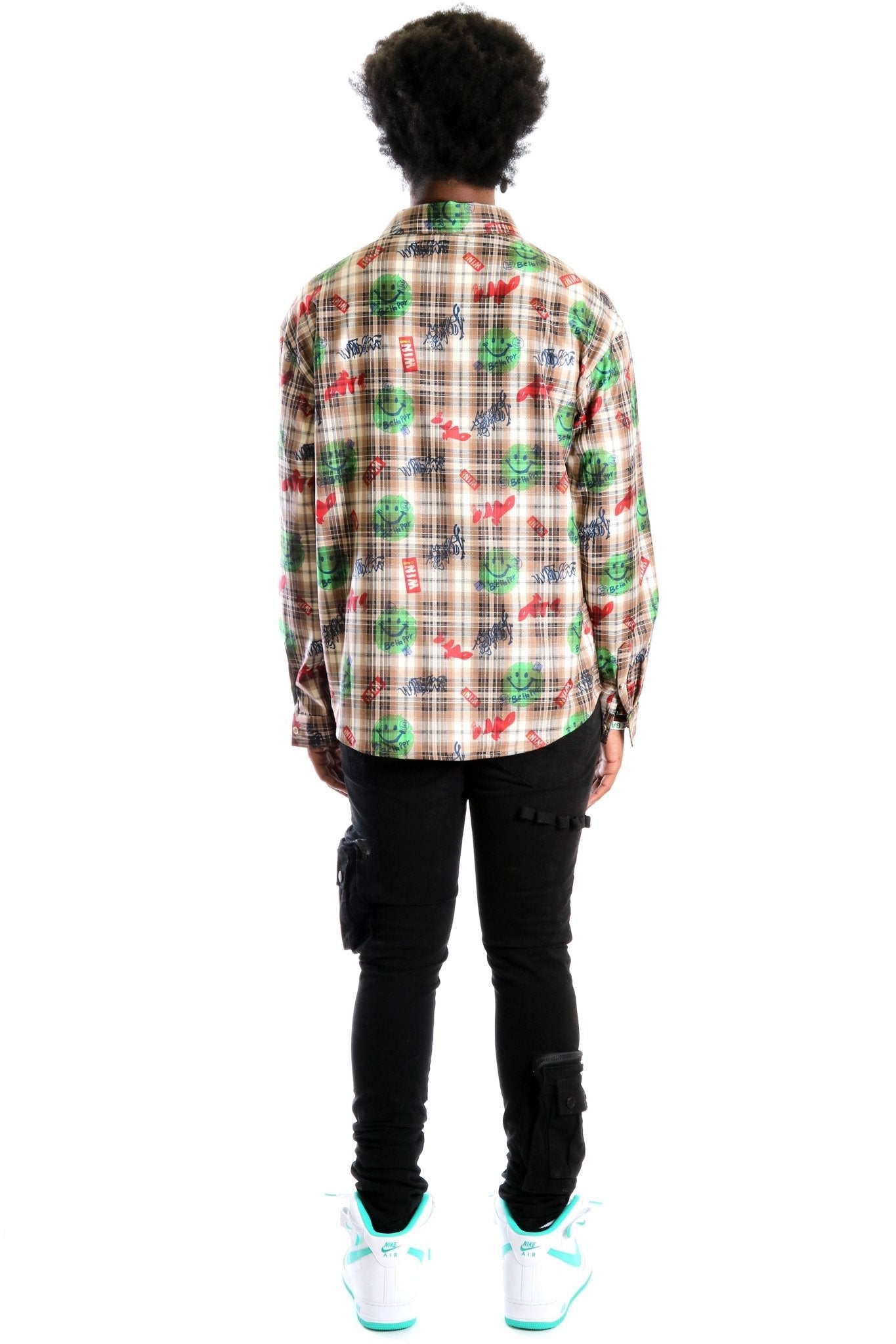 Monarch L.T.K. Men's premium Long Sleeve Plaid button down shirt with hand sketch drawing pop art