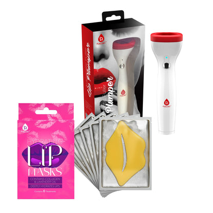 Lip Care Power Duo: Hydrating Lip Masks (Pack of 6) and Automatic Fuller Lip Plumper Device