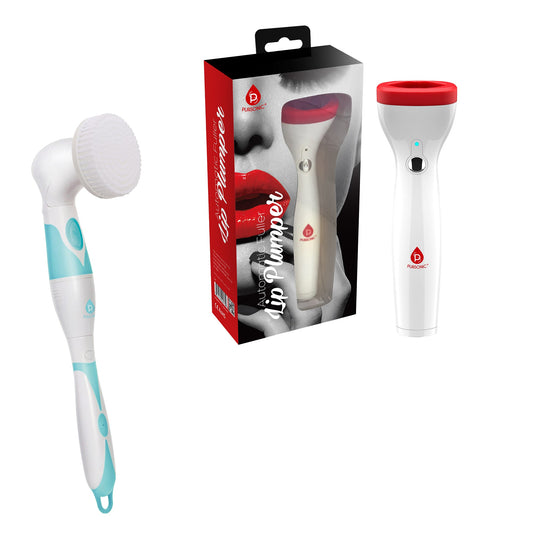 Radiant Beauty Bundle: Advanced Facial & Body Cleansing Brush With Extended Handle + Automatic Fuller Lip Plumper Device