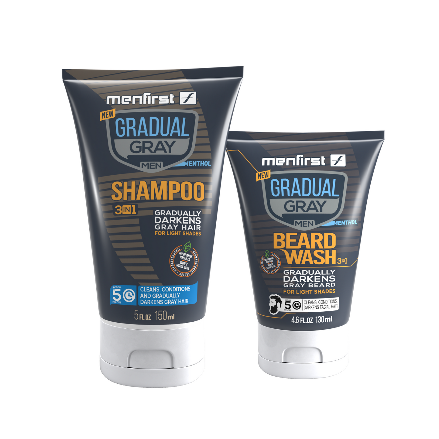 Menfirst Gradual Gray - Good bye Gray Beard - 3-in-1 Shampoo & Beard Wash - 2 Pack Bundle