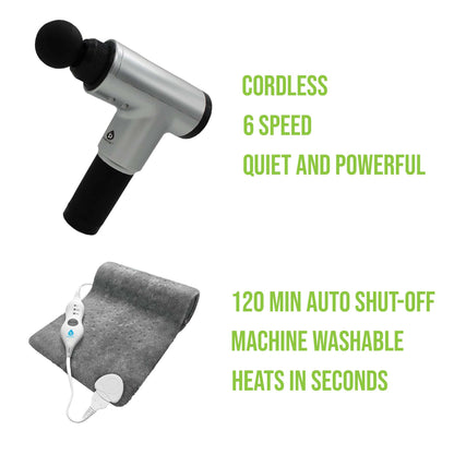 Ultimate Muscle Recovery & Pain Relief Bundle: 6 Speed Massage Gun & Electric Heating Pad