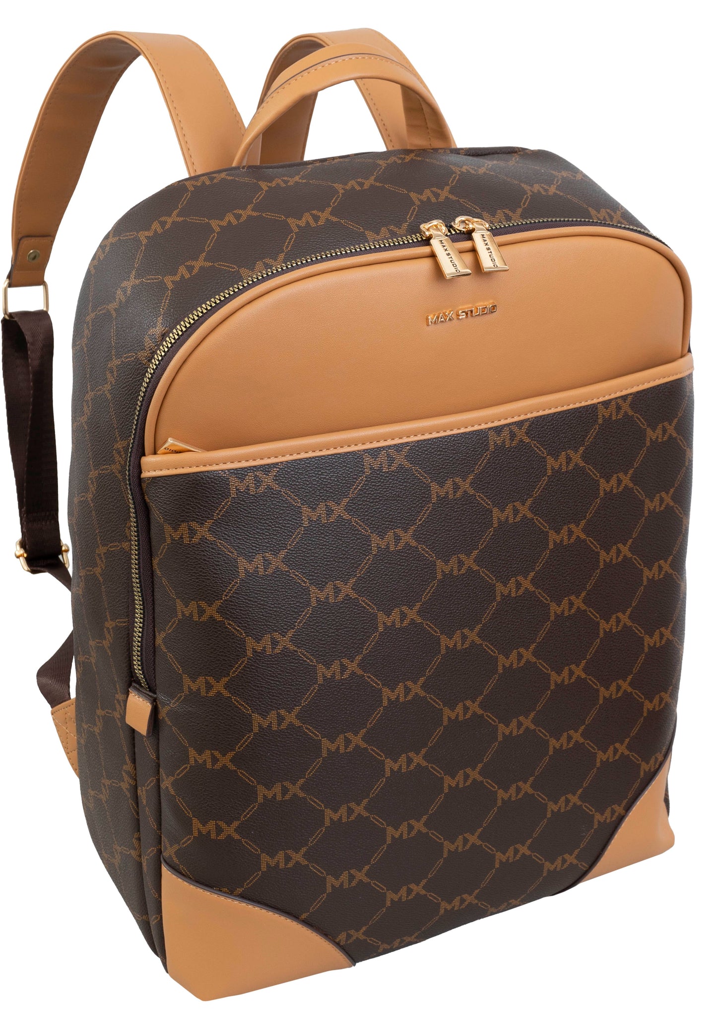 Max Studio Pebble Grain Signature Print Backpack with Front Zippered Pocket