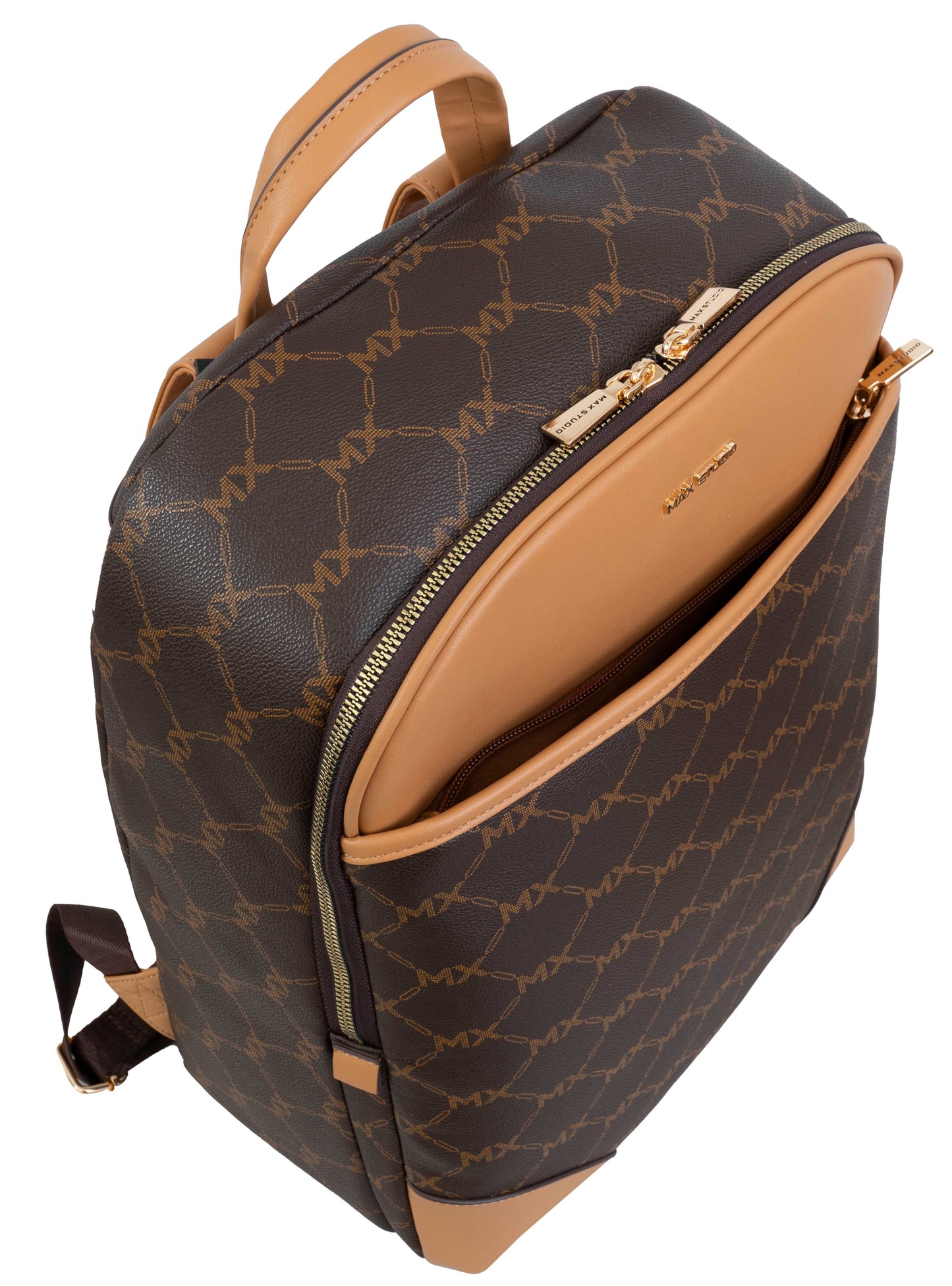 Max Studio Pebble Grain Signature Print Backpack with Front Zippered Pocket