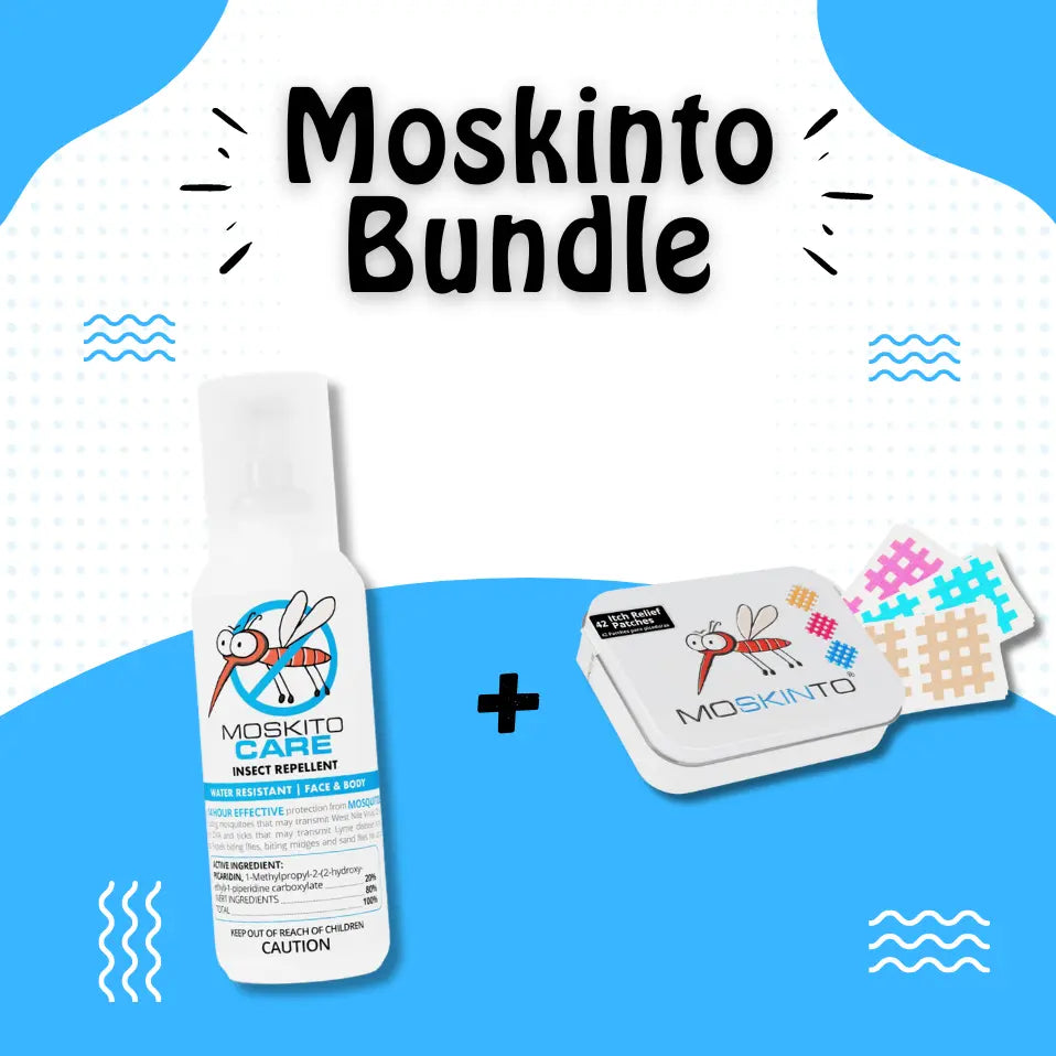 Bundle: Moskito Care, 14hr Insect Repellent + Moskinto, 42ct The Original, Itch-Relief Patch (Color Pack)