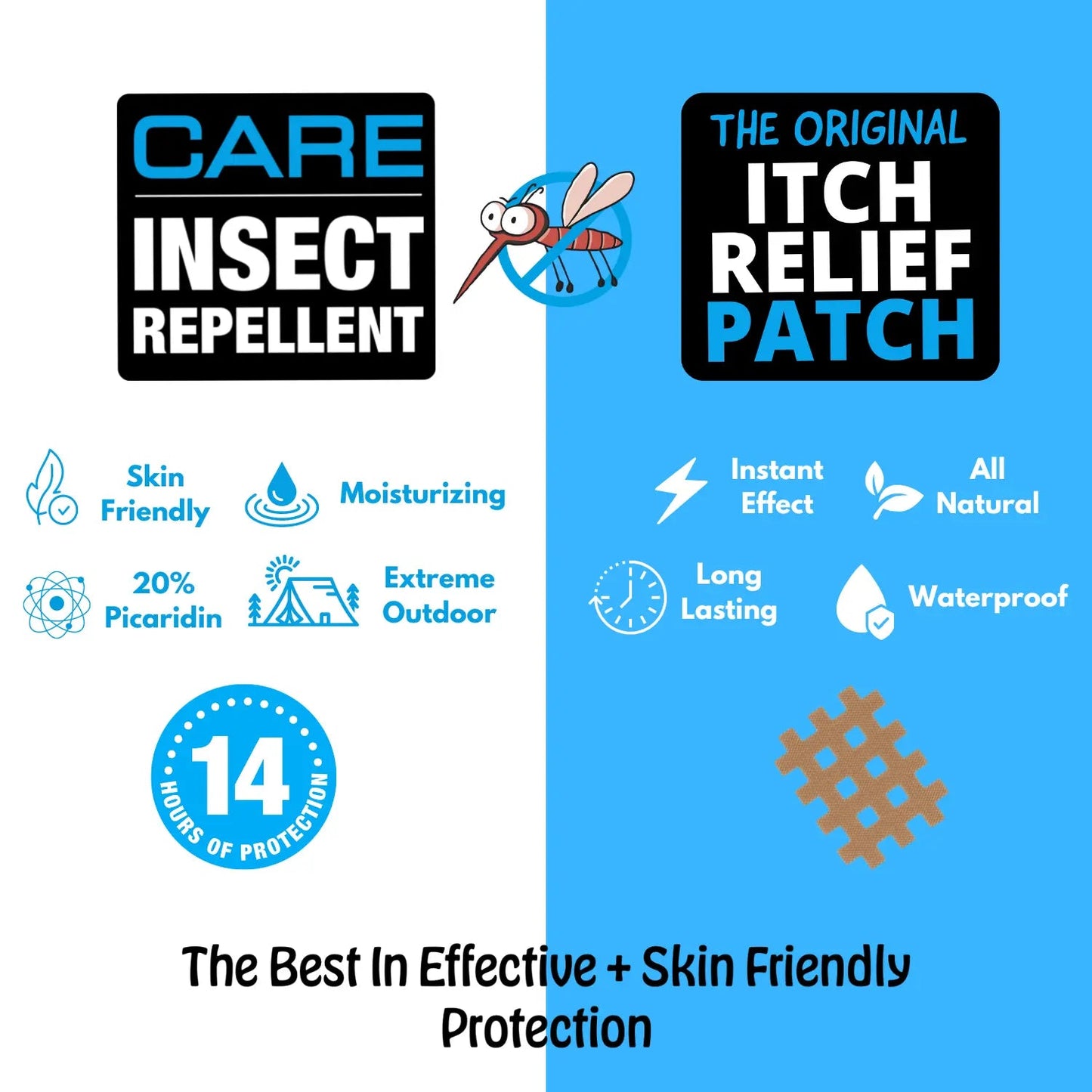 Bundle: Moskito Care, 14hr Insect Repellent + Moskinto, 42ct The Original, Itch-Relief Patch (Color Pack)