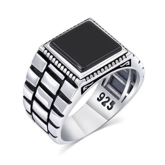 Chimoda Watch Design Sterling Silver Ring for Men Onyx Stone