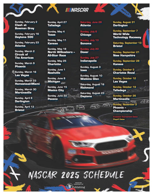 2025 Nascar SCHEDULE POSTER