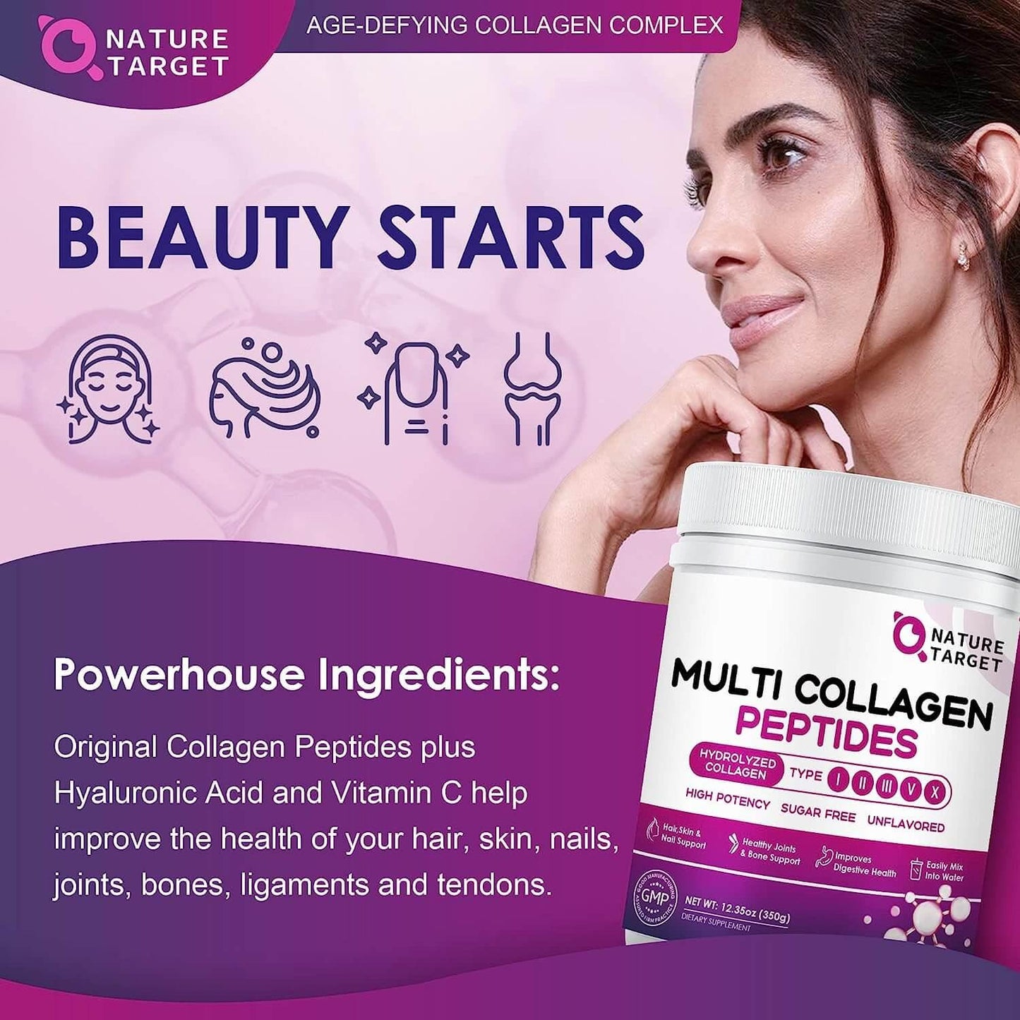 Multi Natural Hydrolyzed Collagen Peptides Powder for Women