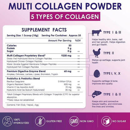 Multi Natural Hydrolyzed Collagen Peptides Powder for Women