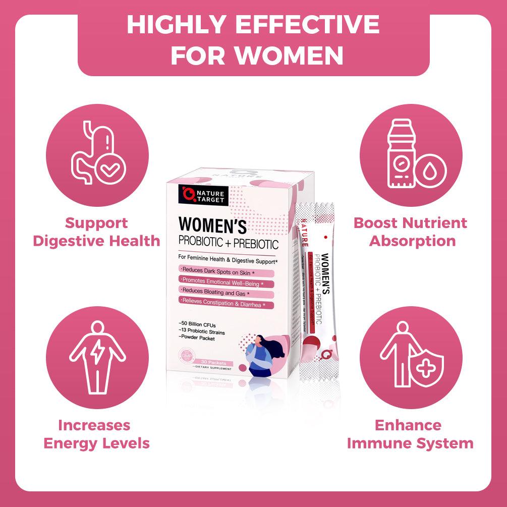 Probiotic + Prebiotic Powder for Women Gluten Free, Improve Immunity