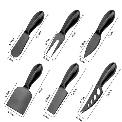 6-Piece Black Cheese Knife Set | Modern Simplicity in Stainless Steel