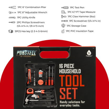 16-Piece Household Handy Solutions Tool Kit